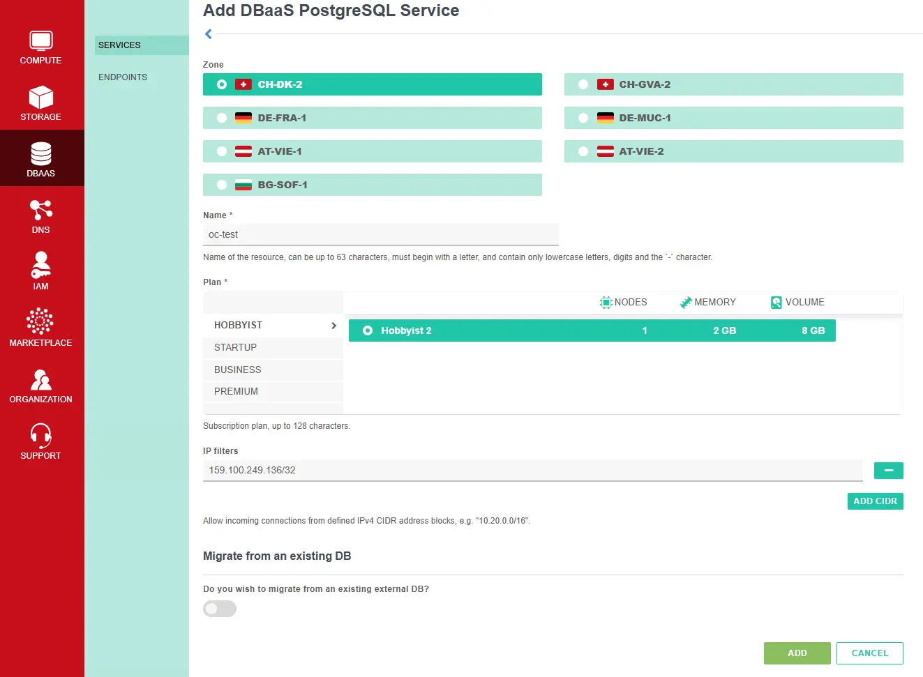Creating a managed database