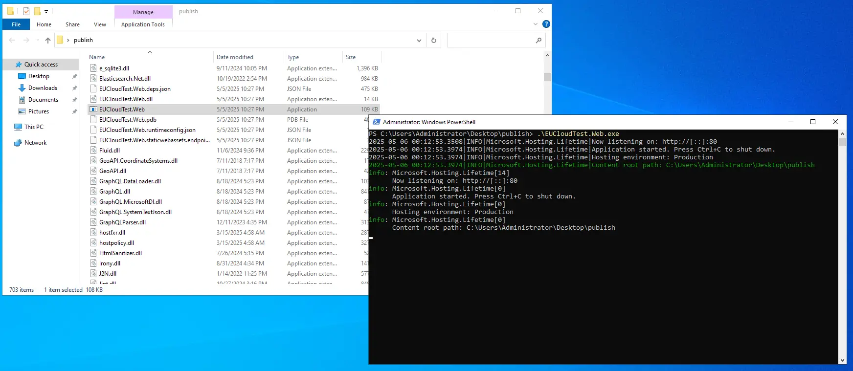 The Orchard Core app running under Windows Server