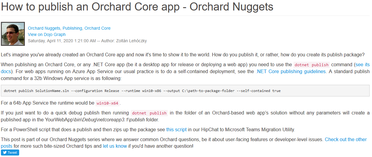 How to publish an Orchard Core app