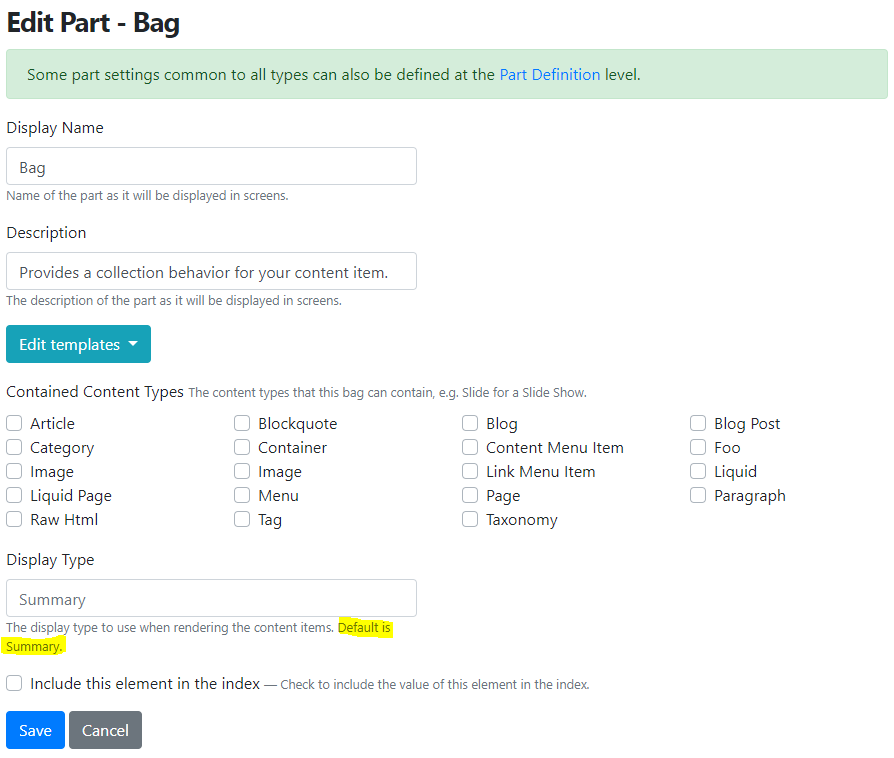 The BagPart editor settings default display type is now Summary