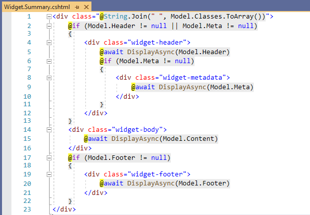 The content of the Widget.Summary.cshtml file
