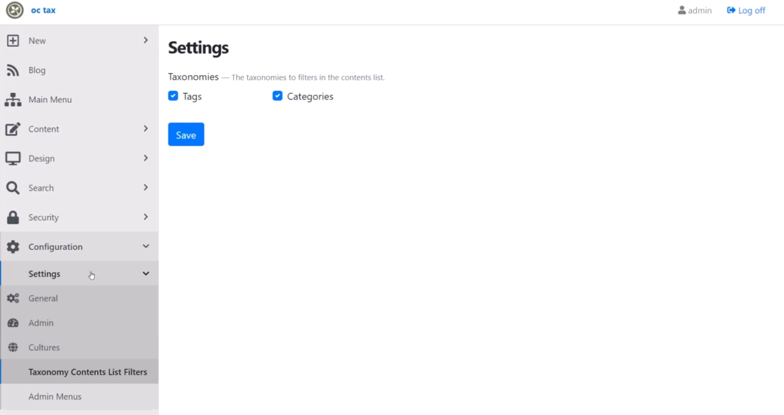 Set the taxonomies to filters in the contents list