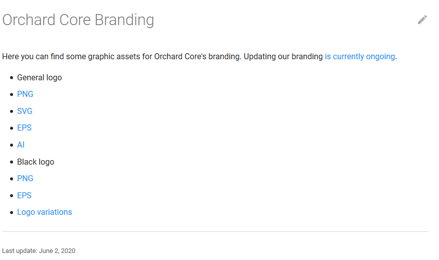 The Orchard Core Branding page in the Orchard Core Documentation
