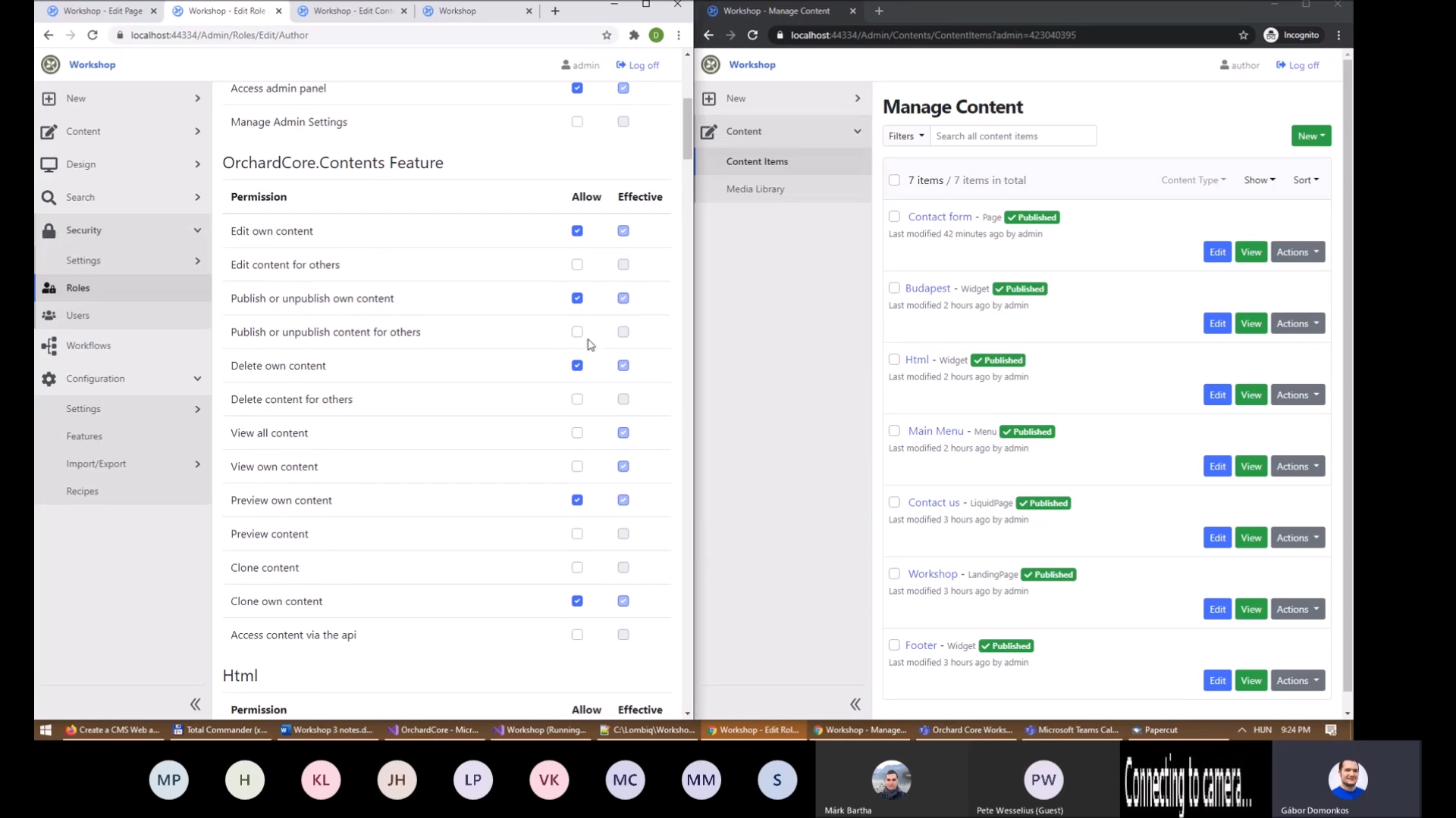 Using the admin UI of Orchard Core workshop