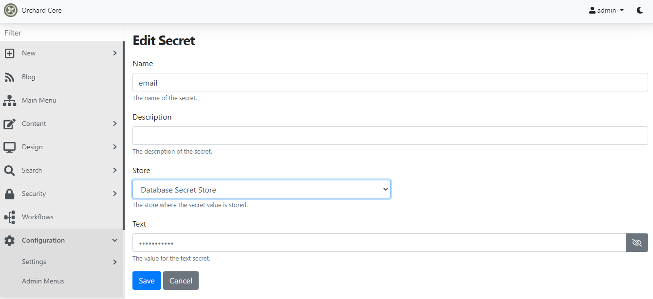 Create a new text secret for storing the email password