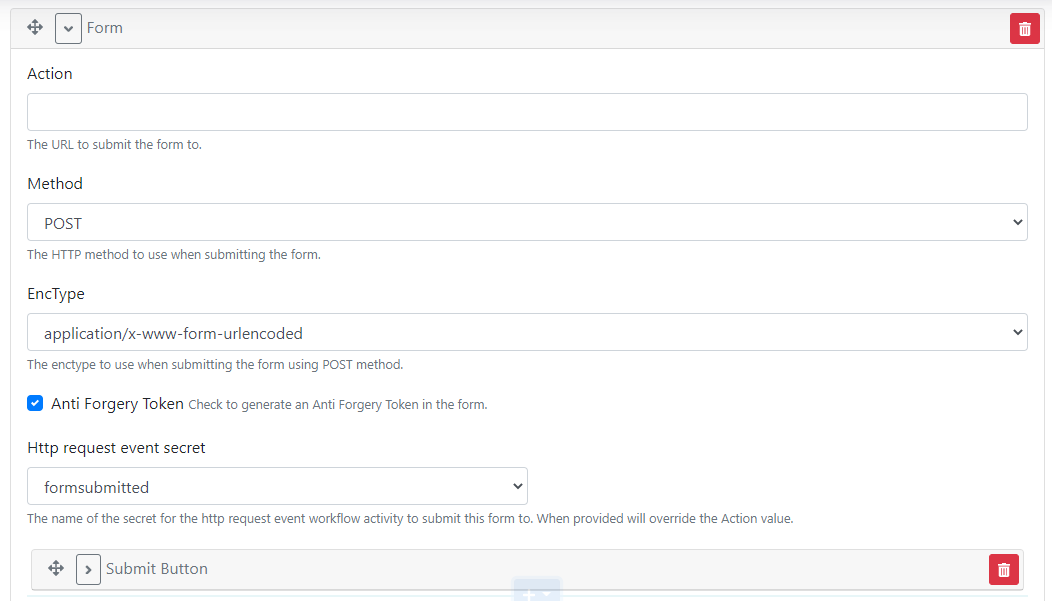 Form widget with the HTTP request event secret
