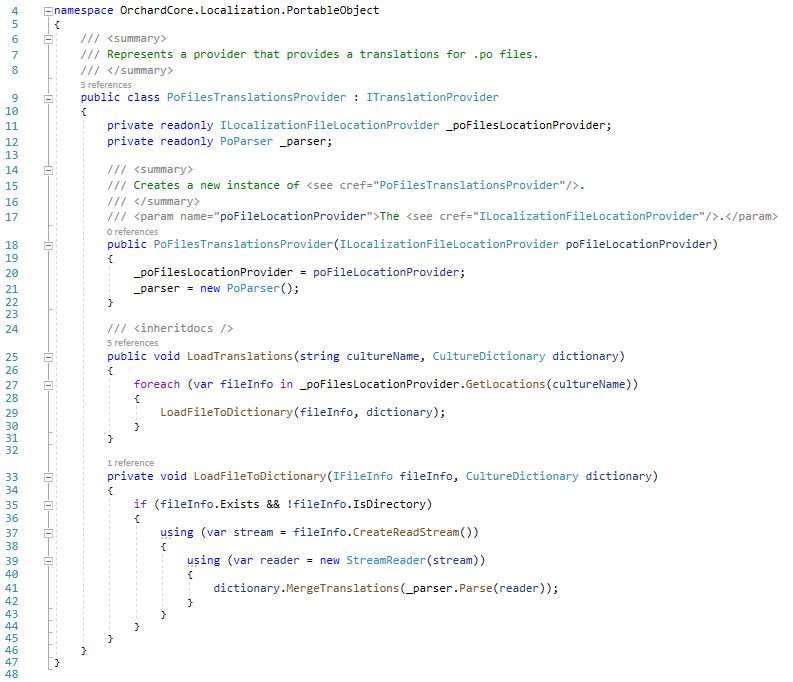 The PoFilesTranslationsProvider provides a translations for po files.