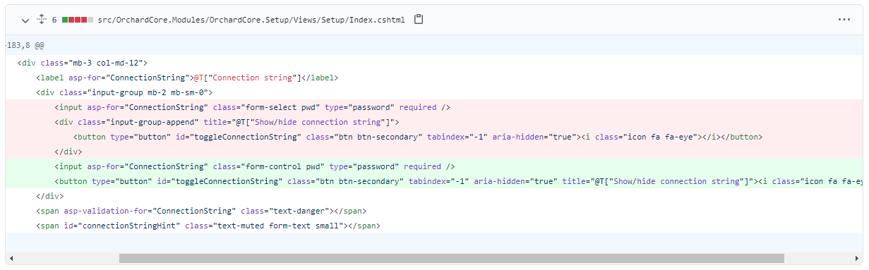 The Connection String input on the setup screen