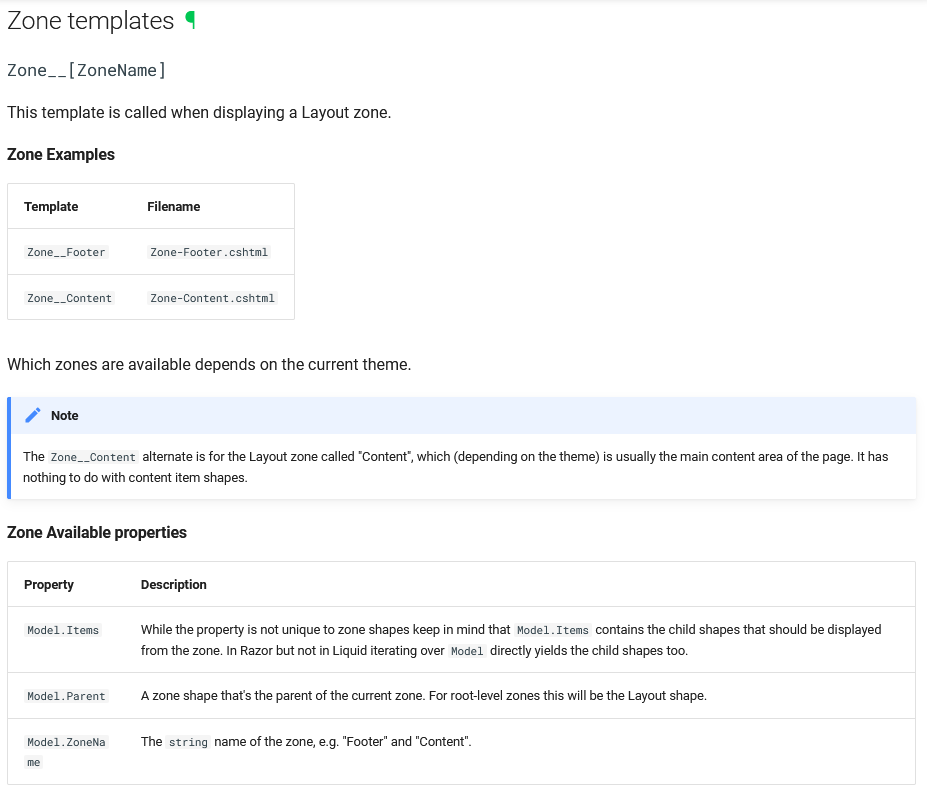 Zone templates documentation
