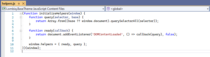 Ready helper in the Lombiq Base Theme for Orchard Core