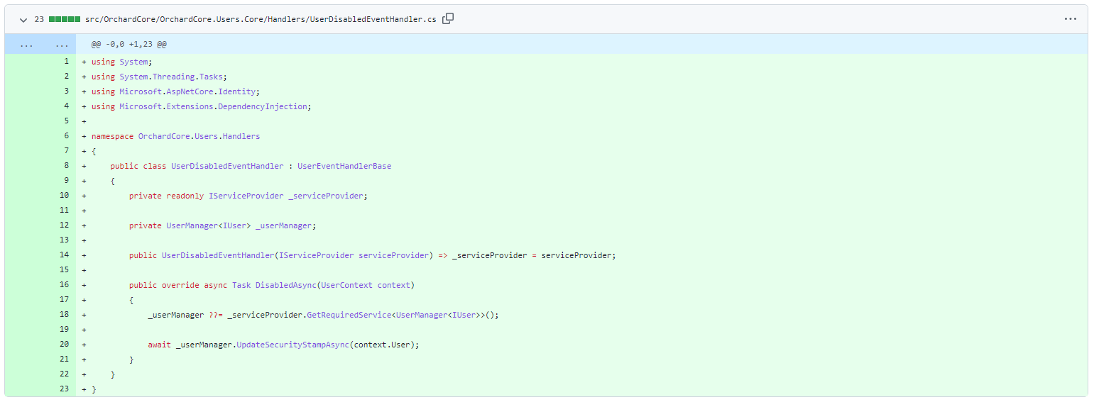Set security stamp when user is disabled