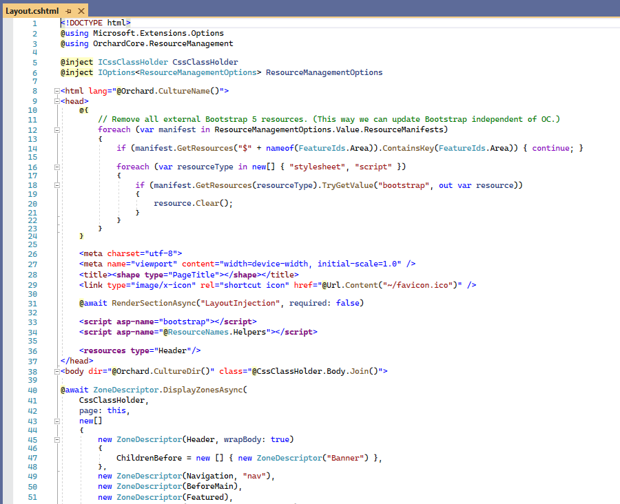 The Layout file of the Lombiq Base Theme for Orchard Core