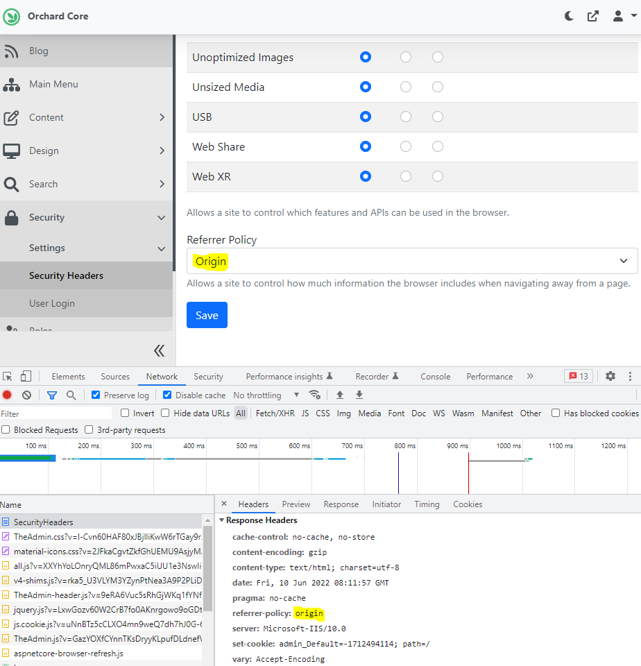 Set up the referrer policy
