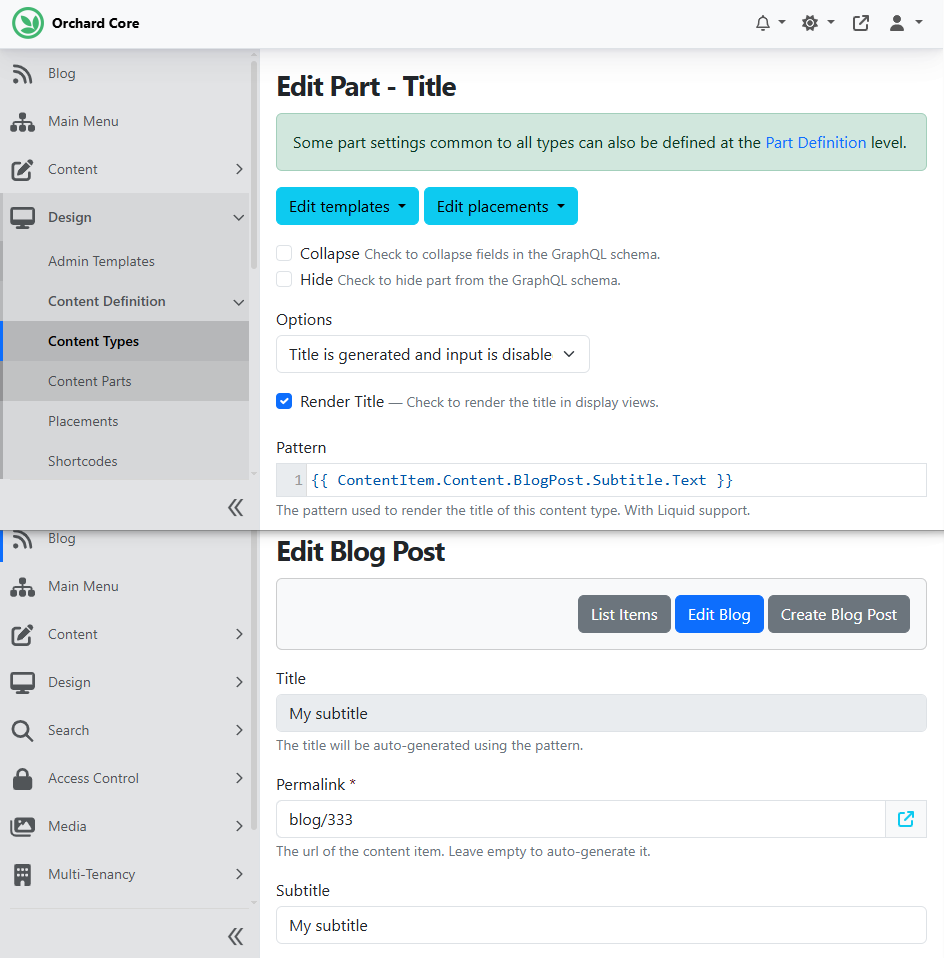 Improve Title Part settings by hiding the Pattern field if it doesn't apply