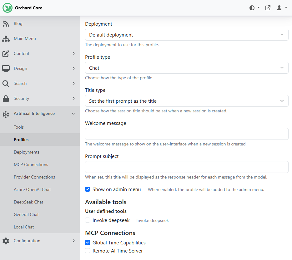 Set MCP connections for profile