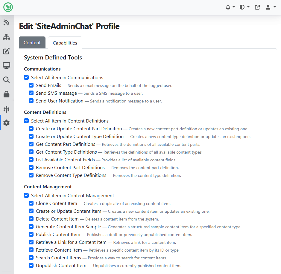AI Profile capabilities