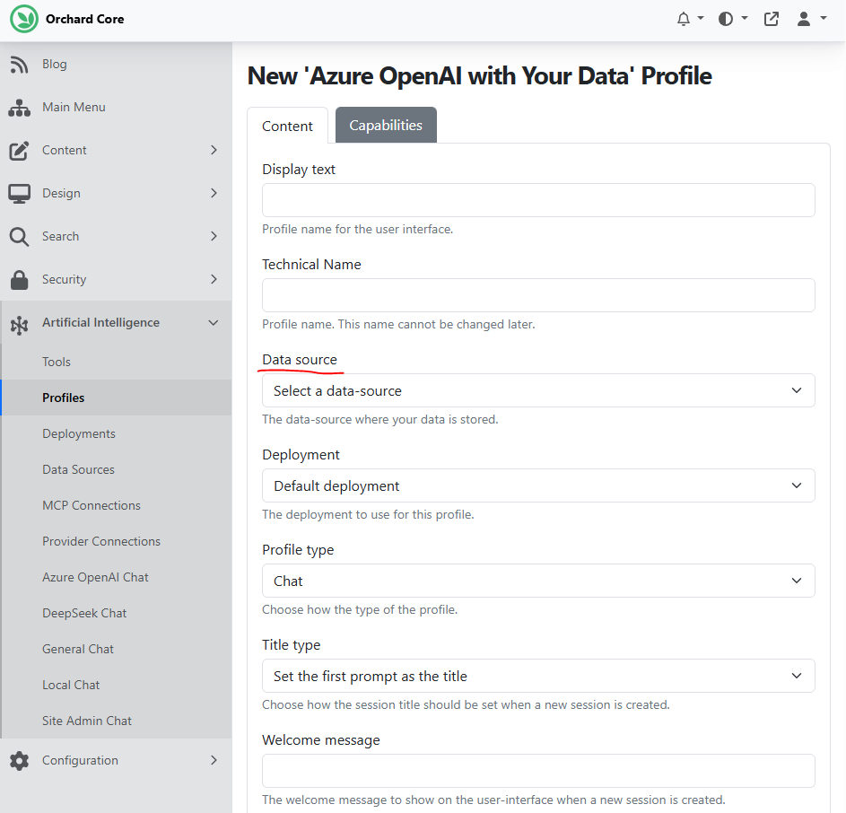 Select a data source for a profile