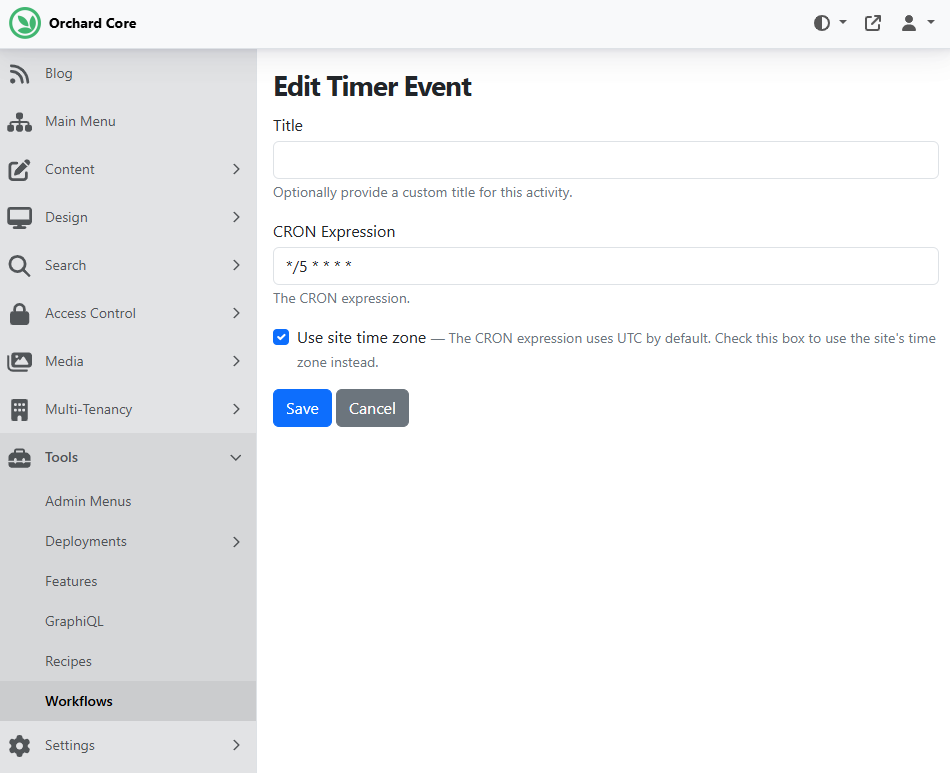 Use site time zone checkbox