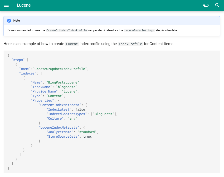 Lucene index recipe step
