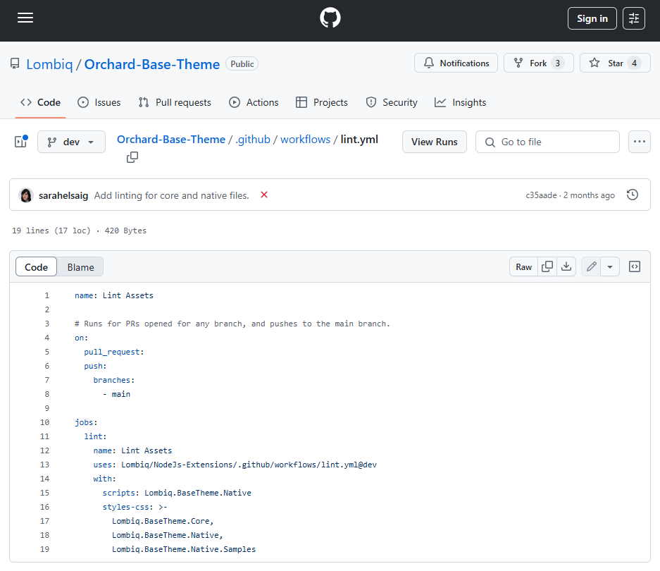 Lint.yml file in the Base Theme