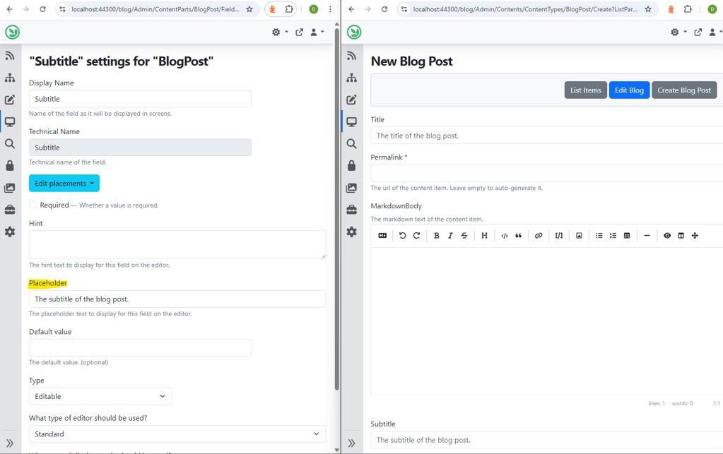 Add Placeholder setting to Fields