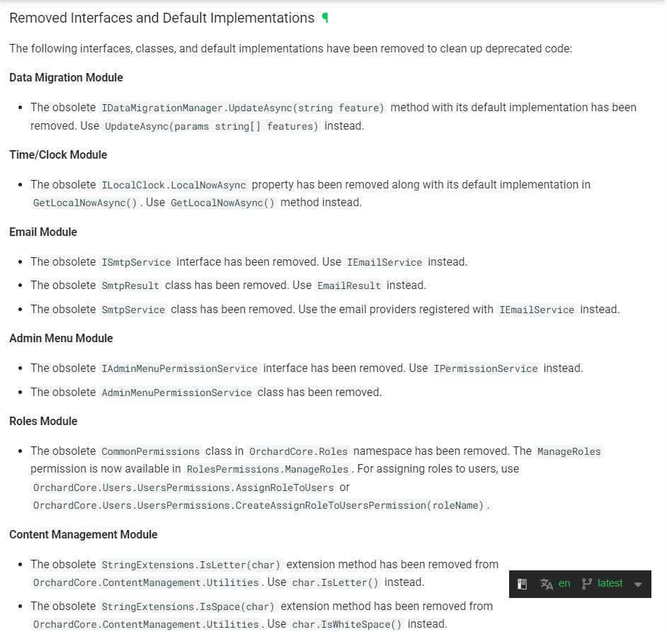 Removed interfaces and default implementations docs