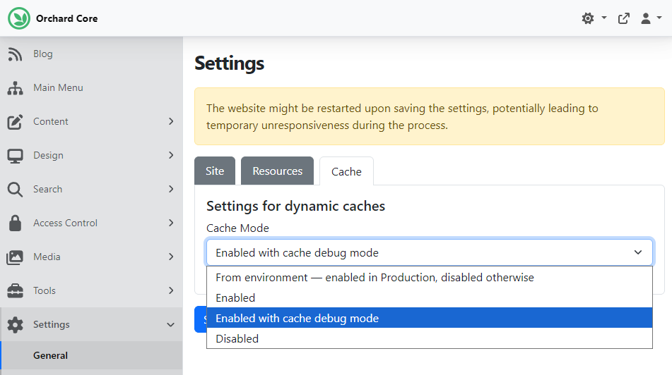 Dynamic Cache Options documentation