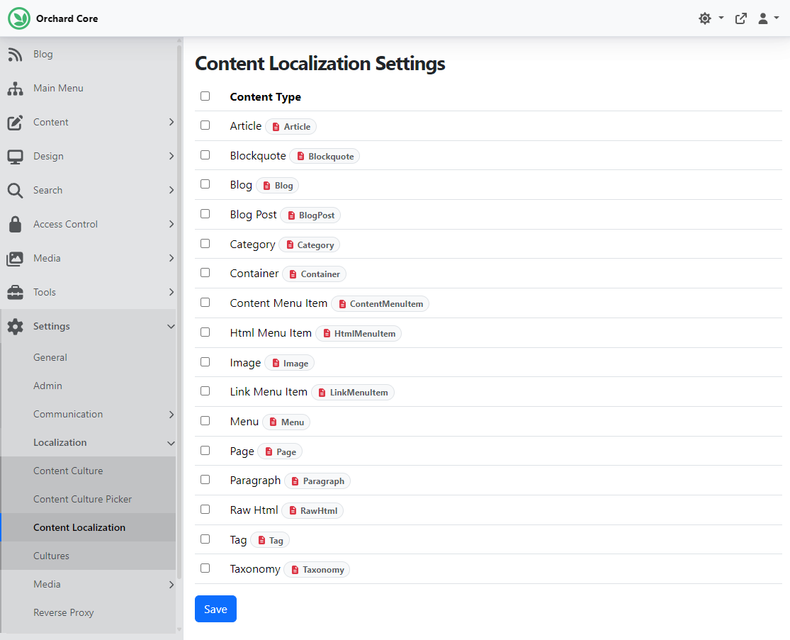 Content Localization Settings