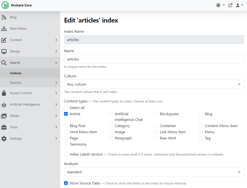 Articles index