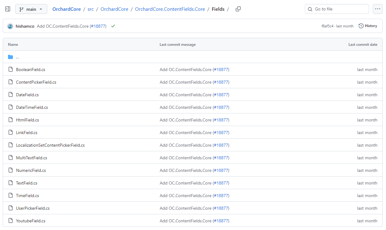 New OrchardCore.ContentFields.Core module