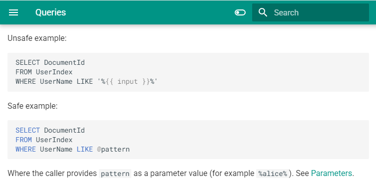 Warn against unsafe Liquid output in SQL queries