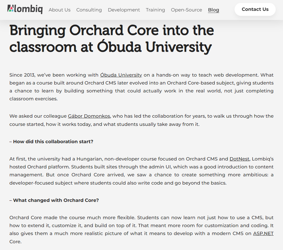 Orchard Core University interview