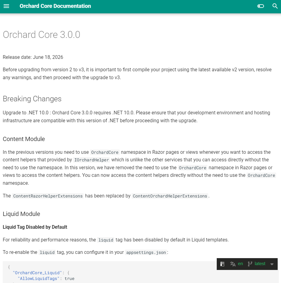 Orchard Core 3 release notes