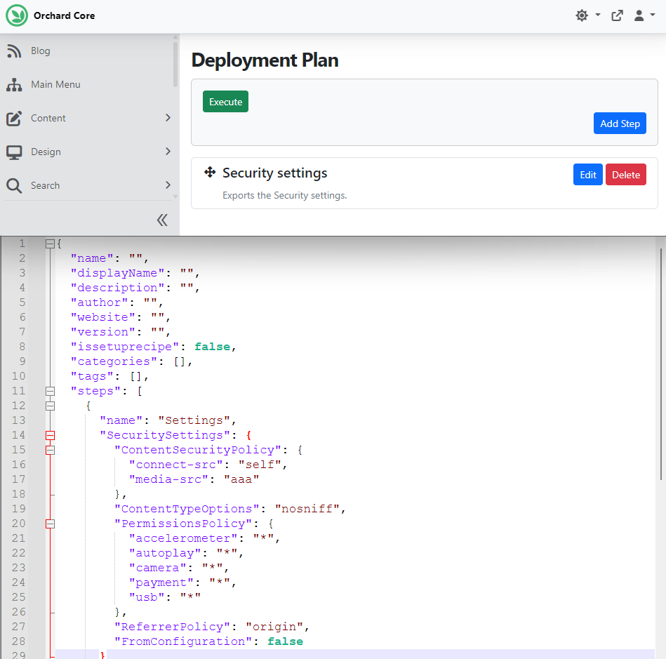 Execute security settings deployment plan