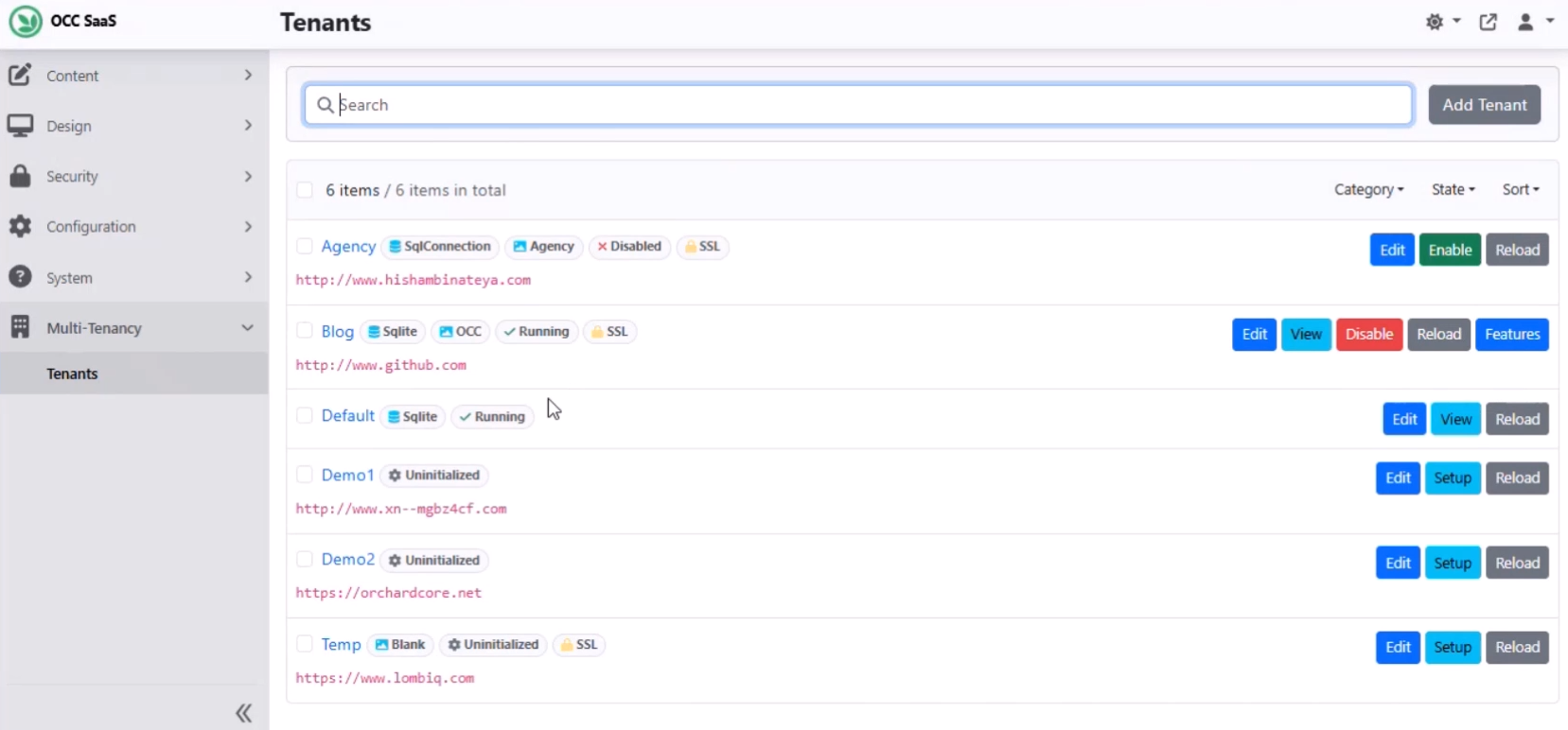SSL Badge Tenants page