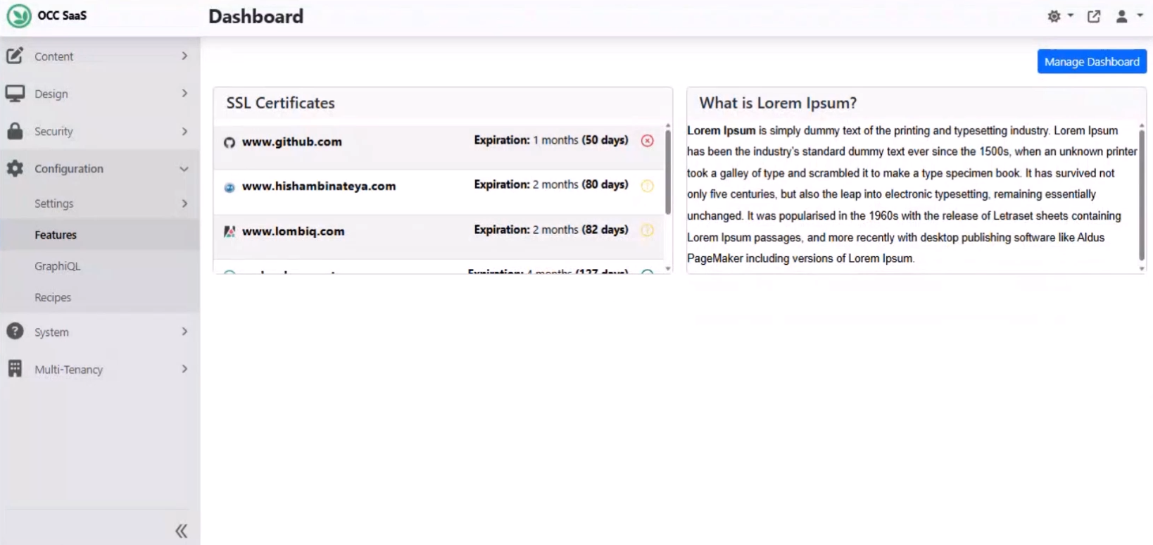 SSL Widget Admin Dashboard