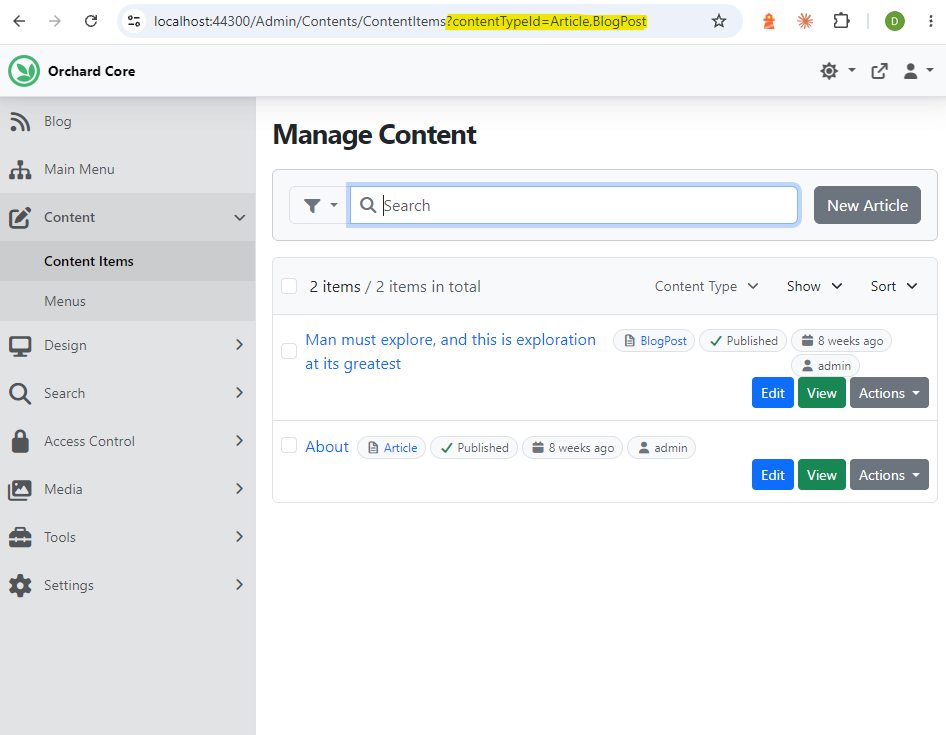 Filtering by multiple content types
