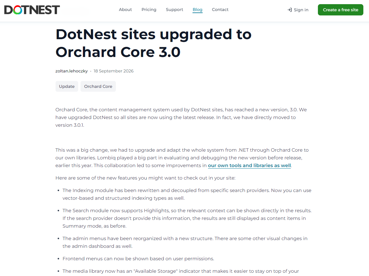 DotNest sites upgraded to Orchard Core 3