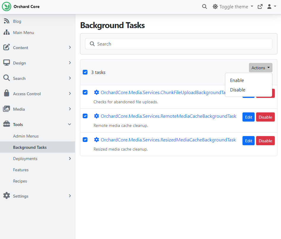 Background Tasks Bulk Actions