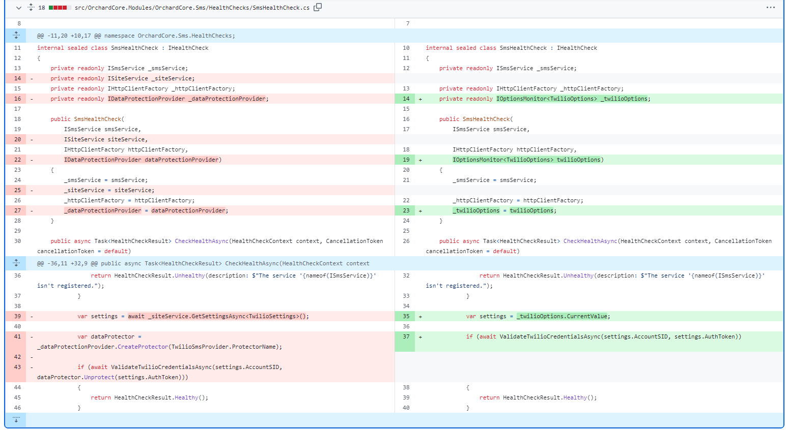 IOptionsMonitor for SMS
